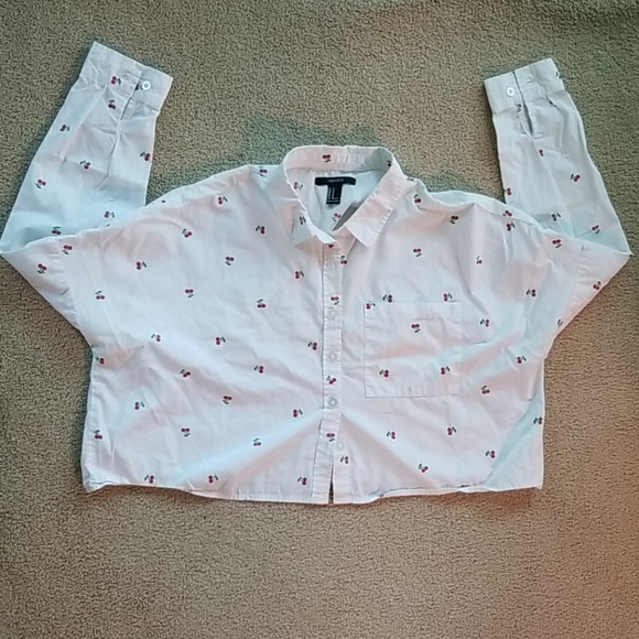 Forever 21 Cropped Top with Cherries (Sz Medium) - Picture 1 of 3